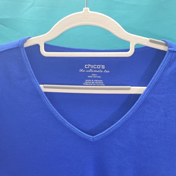 Chicos Ultimate Tee V-Neck Short Sleeve Blue T-Shirt Size 1 - Picture 5 of 10